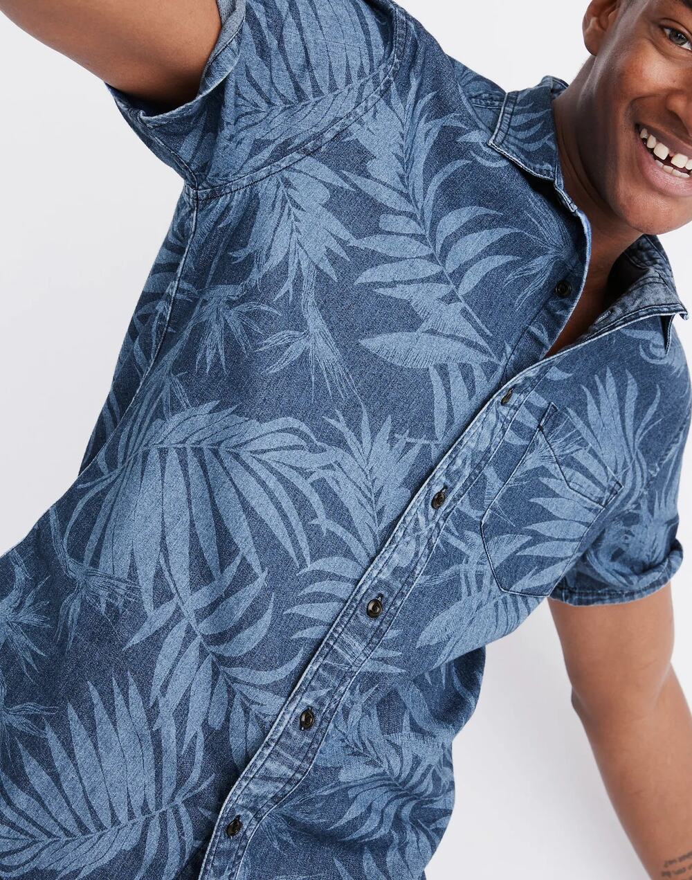 Madewell Men's Button-Down Workshirt Short-Sleeve in Tropical Indigo Blue Size L